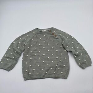 Kids H&M Light Gray with White Polka Dots Knit Sweater Size 18M